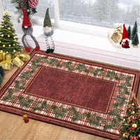 Garvee Christmas Door Mat 2x3 Washable Plaid Area Rug Xmas Doormat Non Slip Kitchen Rugs Bath Mat Low Pile Entryway Rug Home Decor Soft Stain Resistant Carpet for Laundry Entance Border|Red 2'x3'