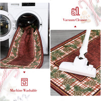 Garvee Washable Area Rug 4x6 Christmas Rug Pinecone Xmas Decor Non Slip Entryway Rug Plaid Living Room Rug Soft Accent Rug for Bedroom Stain Resistant Carpet for Nursery Office Border|Red 4'x6'