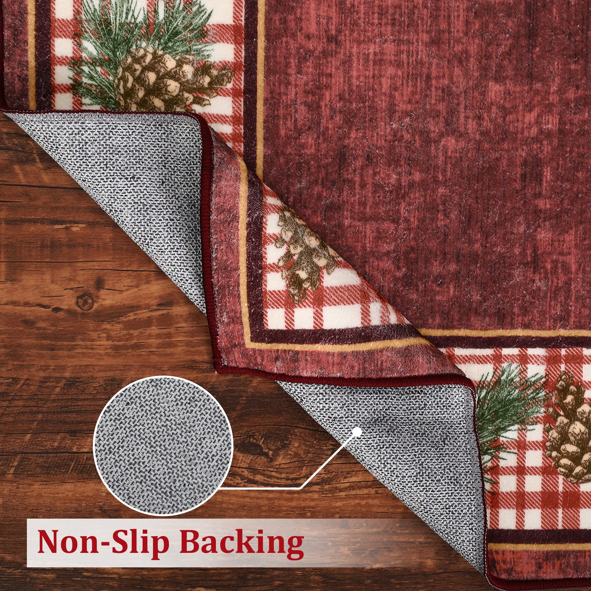 Garvee Washable Area Rug 6x9 for Living Room Christmas Rug Red Plaid Rug with Pinecone, Non Slip Soft Accent Rug for Bedroom Low Pile Stain Resistant Carpet for Nursery Office Border|Red 6'x9'