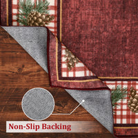 Garvee Washable Area Rug 4x6 Christmas Rug Pinecone Xmas Decor Non Slip Entryway Rug Plaid Living Room Rug Soft Accent Rug for Bedroom Stain Resistant Carpet for Nursery Office Border|Red 4'x6'