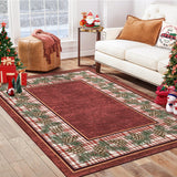 Garvee Washable Area Rug 6x9 for Living Room Christmas Rug Red Plaid Rug with Pinecone, Non Slip Soft Accent Rug for Bedroom Low Pile Stain Resistant Carpet for Nursery Office Border|Red 6'x9' - Red
