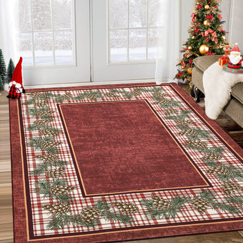 Garvee Washable Area Rug 5x7 Rug Red Plaid Rug Xmas Decor Non Slip Entryway Rug Grid Living Room Rug Soft Accent Rug for Bedroom Low Pile Stain Resistant Carpet for Nursery Office