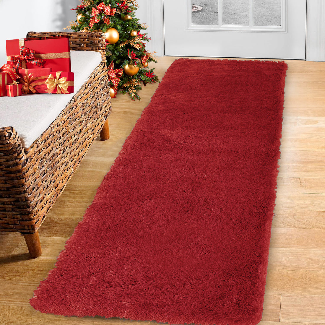 Garvee Fluffy & Sheepskin Red 2x6 Runner Rugs Fluffy Rug for Bedroom, Shag Furry Area Rug Carpet Non Shedding Plush Hallway Runner Rug Fuzzy Accent Rug for Kitchen Entryway Decoration
