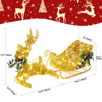 Garvee Gold Reindeer and Sleigh Set for Christmas decorations, Metal Frame Christmas Elk Ornaments, Iron Xmas Centerpiece for Indoor Home Decor, Holiday Display