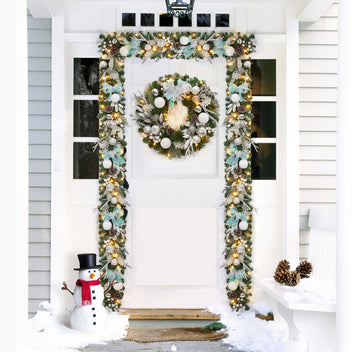 Garvee 6 Ft Prelit Christmas Garland with 20 LED Lights, Battery Operated, PE PVC Material, Snowflake Pine Cone Decor, Indoor Outdoor Staircase Fireplace