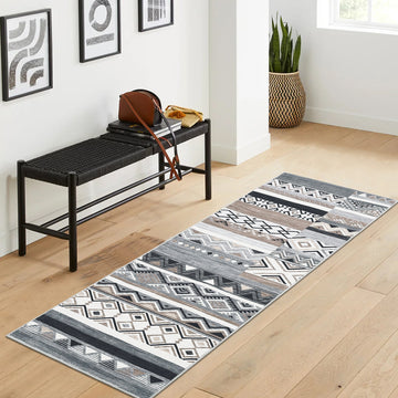 Garvee 2x6 Hallway Runner Rugs Washable Rug Tribal Farmhouse Neutral Rug Geometric Rug Low Pile Non-Slip Soft Rug for Entryway Bedroom Laundry Room Indoor Rug Grey
