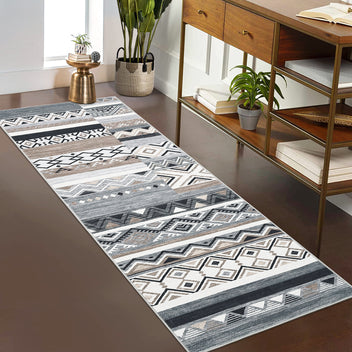 Garvee 2x6 Hallway Runner Rugs Washable Rug Tribal Farmhouse Neutral Rug Geometric Rug Low Pile Non-Slip Soft Rug for Entryway Bedroom Laundry Room Indoor Rug Grey