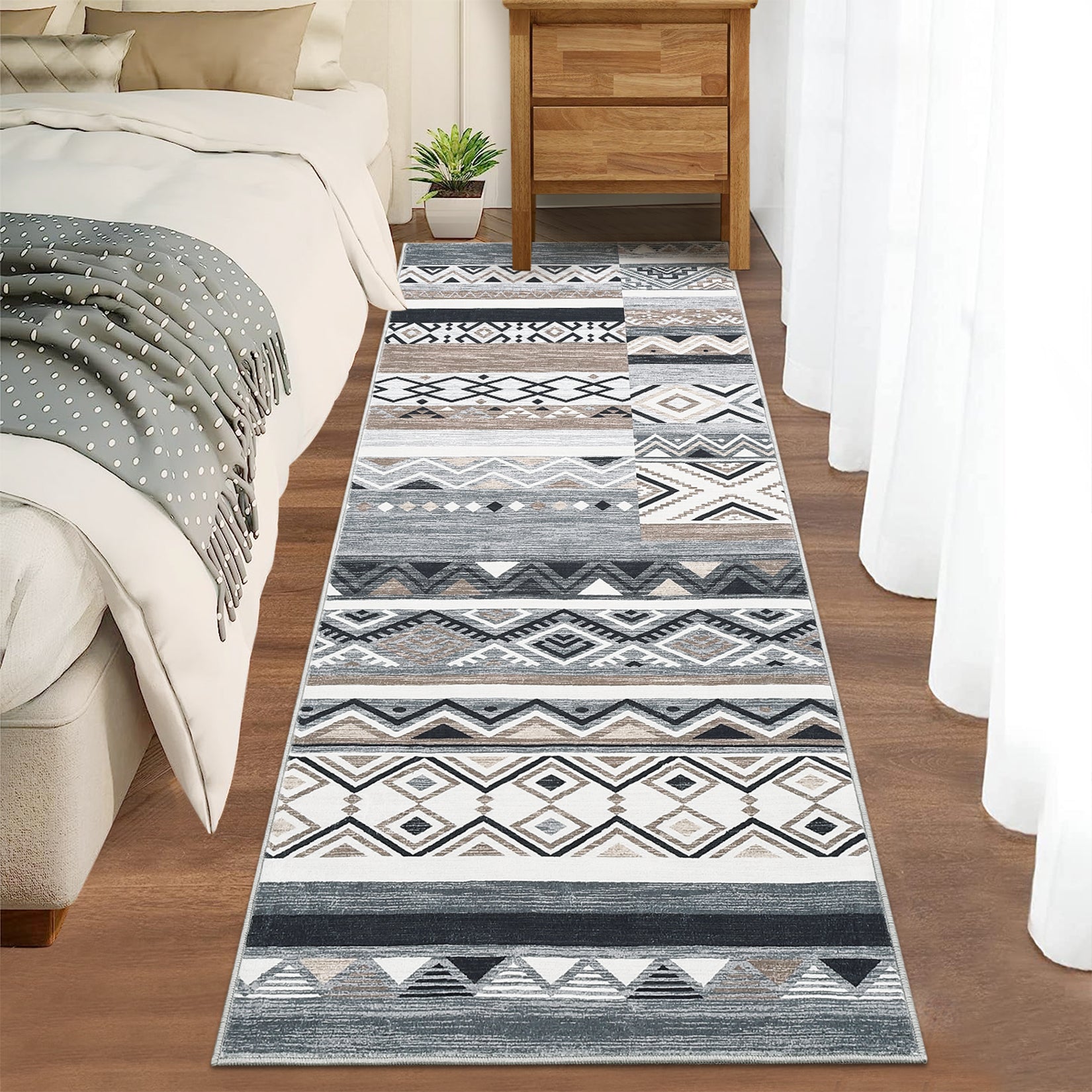 Garvee 2x6 Hallway Runner Rugs Washable Rug Tribal Farmhouse Neutral Rug Geometric Rug Low Pile Non-Slip Soft Rug for Entryway Bedroom Laundry Room Indoor Rug Grey