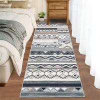 Garvee 2x6 Hallway Runner Rugs Washable Rug Tribal Farmhouse Neutral Rug Geometric Rug Low Pile Non-Slip Soft Rug for Entryway Bedroom Laundry Room Indoor Rug Grey