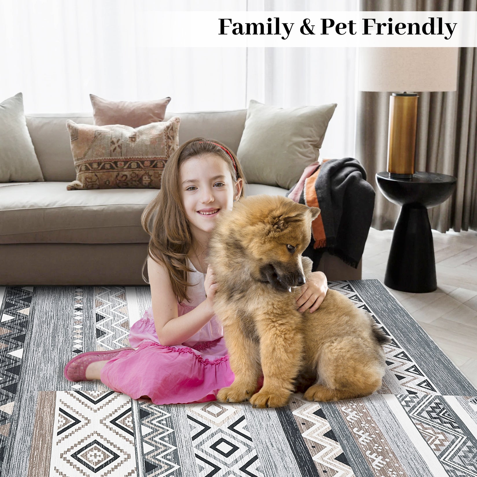 Garvee 2x6 Hallway Runner Rugs Washable Rug Tribal Farmhouse Neutral Rug Geometric Rug Low Pile Non-Slip Soft Rug for Entryway Bedroom Laundry Room Indoor Rug Grey