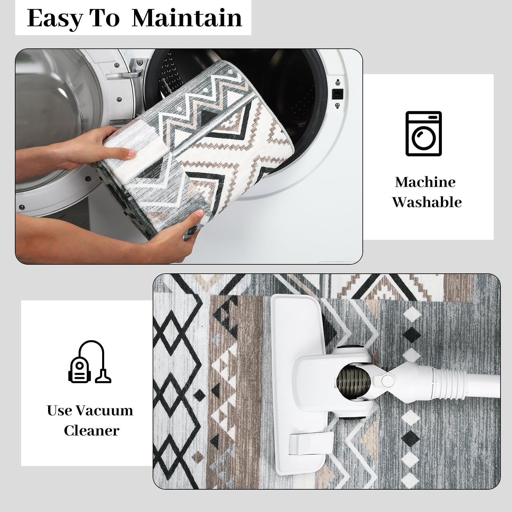 Garvee 2x6 Hallway Runner Rugs Washable Rug Tribal Farmhouse Neutral Rug Geometric Rug Low Pile Non-Slip Soft Rug for Entryway Bedroom Laundry Room Indoor Rug Grey