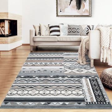 Garvee 10x13 Area Rug for Living Room Washable Rug Tribal Farmhouse Neutral Rug Geometric Rug Soft Non-Slip Low Pile Stain Resistant Rug for Dining Room Bedroom Grey/Black