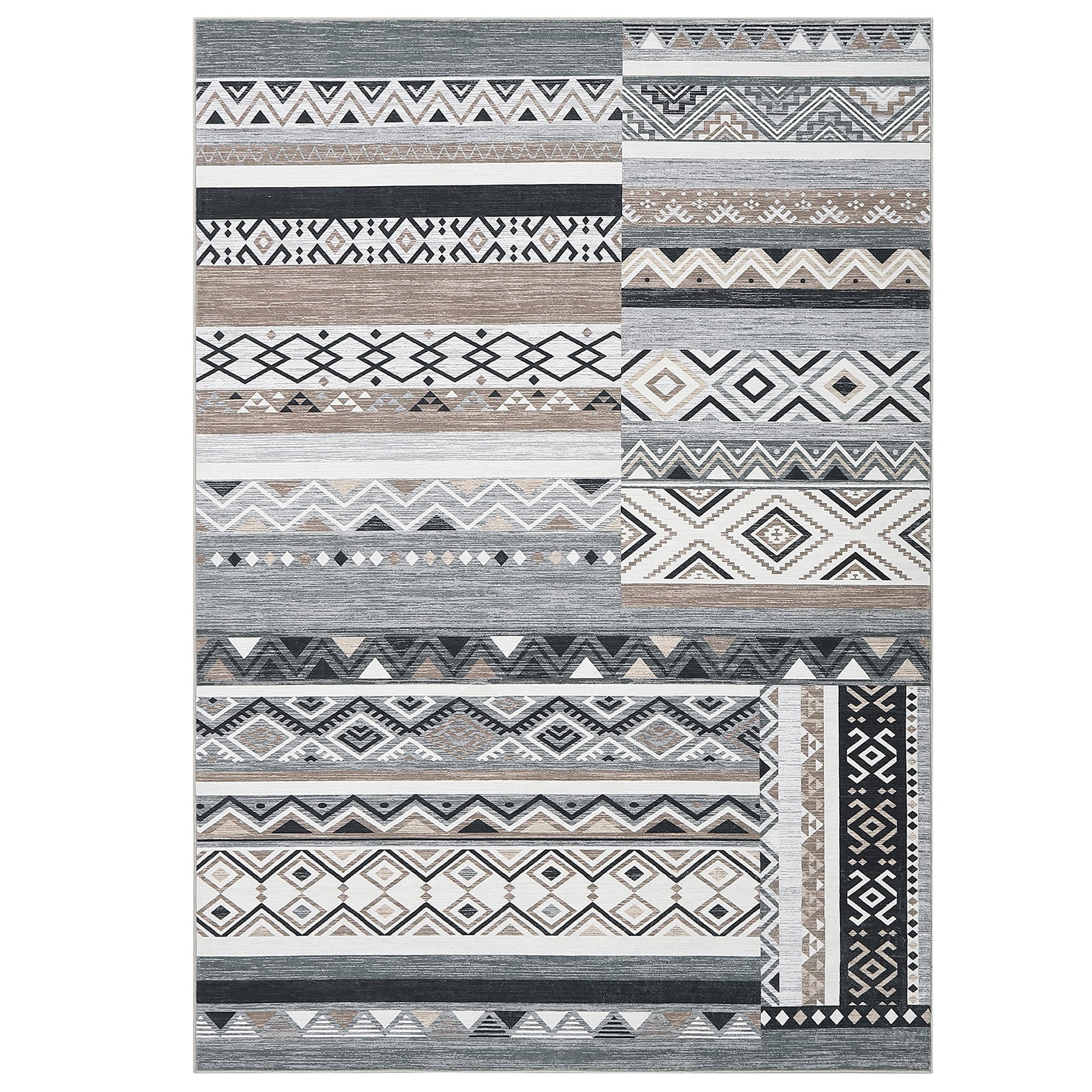 Garvee 10x13 Area Rug for Living Room Washable Rug Tribal Farmhouse Neutral Rug Geometric Rug Soft Non-Slip Low Pile Stain Resistant Rug for Dining Room Bedroom Grey/Black