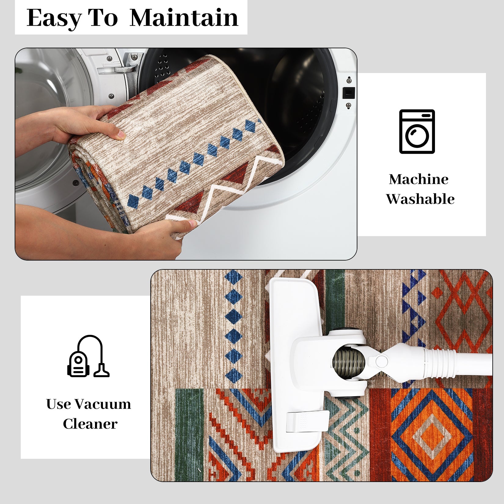 Garvee Boho Design Non Slip Area Rug for Living Room Bedroom, Stain Resistant Carpet for Dining Room and Entryway