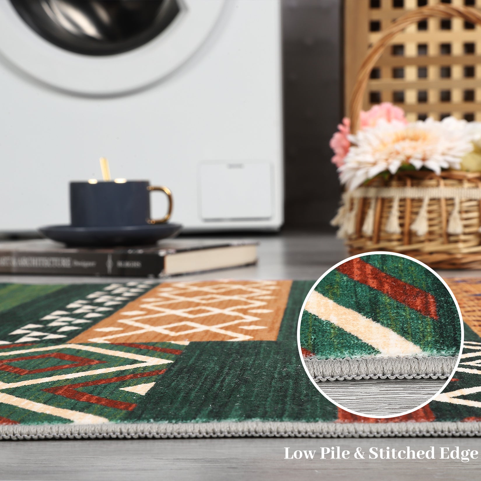 Garvee 4x6 Washable Rugs Chrismas Rug for Living Room Southwestern Tribal Geometric Area Rug for Bedroom Patchwork Office Carpet Low Pile Neutral Soft Nursery Rug Non Slip