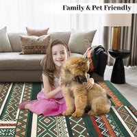 Garvee 4x6 Washable Rugs Chrismas Rug for Living Room Southwestern Tribal Geometric Area Rug for Bedroom Patchwork Office Carpet Low Pile Neutral Soft Nursery Rug Non Slip