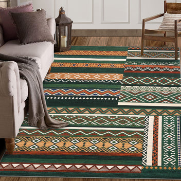 Garvee 4x6 Washable Rugs Chrismas Rug for Living Room Southwestern Tribal Geometric Area Rug for Bedroom Patchwork Office Carpet Low Pile Neutral Soft Nursery Rug Non Slip