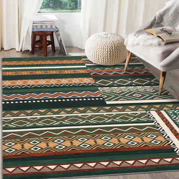 Garvee 4x6 Washable Rugs Chrismas Rug for Living Room Southwestern Tribal Geometric Area Rug for Bedroom Patchwork Office Carpet Low Pile Neutral Soft Nursery Rug Non Slip