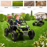 Garvee Ride - P Series: 24V Ride On Utv For Kids,2 Seater 4WD Electric Truck With Remote Control, High And Low Speed Adjustment, Led Lights,4-wheel shock absorption,One Click Start, Music Player (Green)