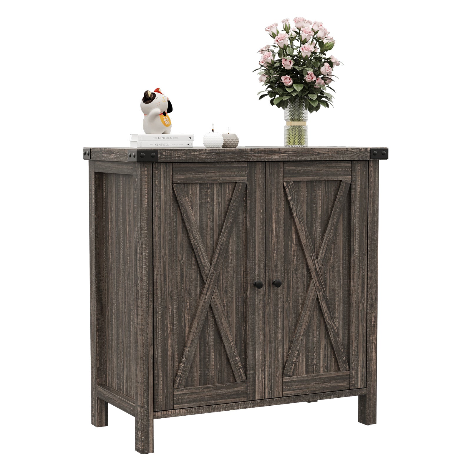 Garvee Storage Buffet Cabinet, Farmhouse Kitchen Sideboard with Adjustable Shelves, MDF Wood Console Cabinet for Entryway, Rustic Oak