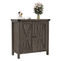 Garvee Storage Buffet Cabinet, Farmhouse Kitchen Sideboard with Adjustable Shelves, MDF Wood Console Cabinet for Entryway, Rustic Oak