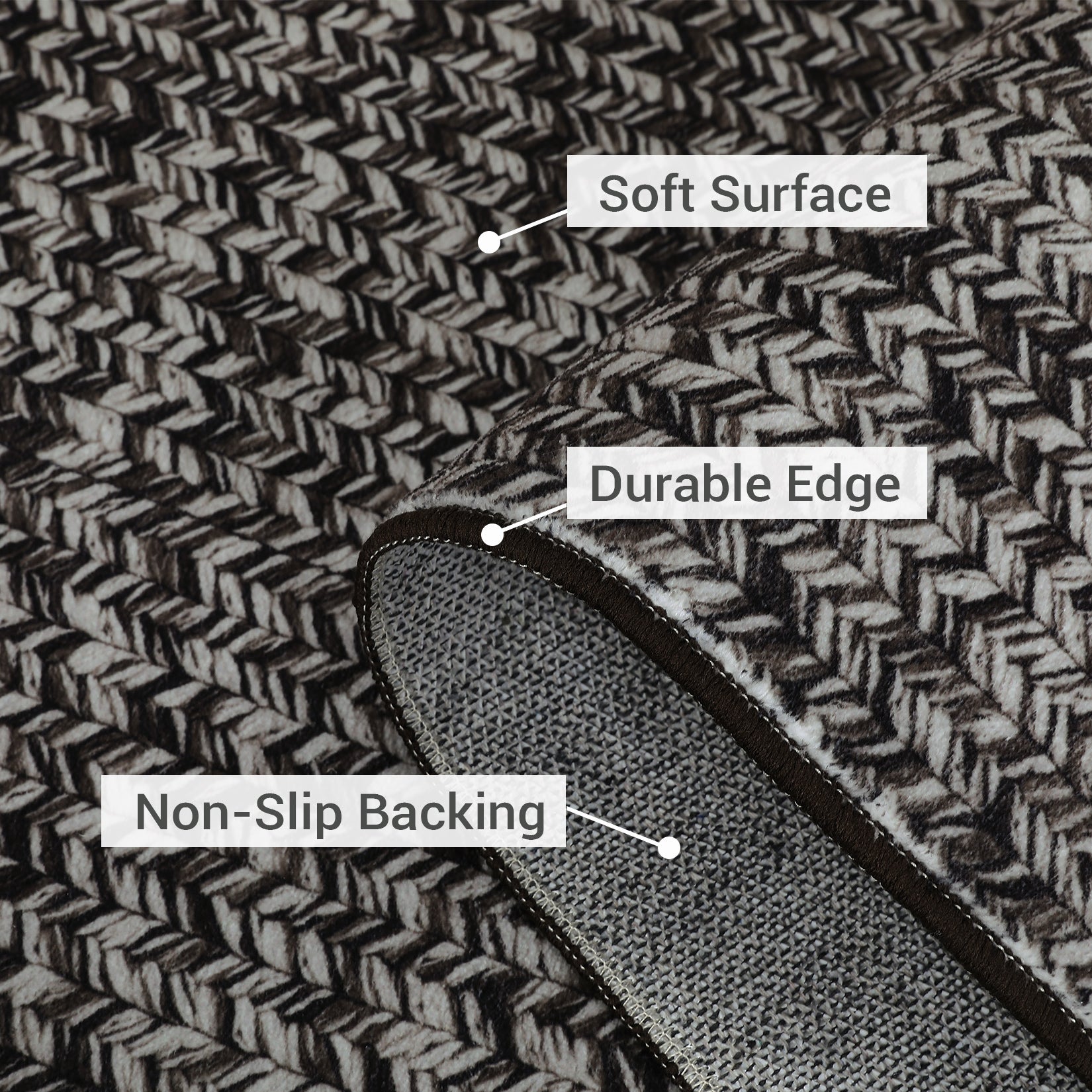 Garvee Dark Grey 8x10 Area Rug Print Braided Area Rug Machine Washable Rug for Living Room Farmhouse Solid Printed Weaving Carpet Non-Slip Stain Resistant Accent Rug Floor Cover for Home Decor
