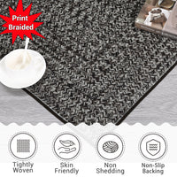 Garvee Area Rug Dark Grey 10x13 Extra Large Rug Print Braided Machine Washable Rug for Living Room, Non-Slip Stain Resistant Accent Rug Farmhouse Printed Weaving Floor Cover Carpet for Bedroom