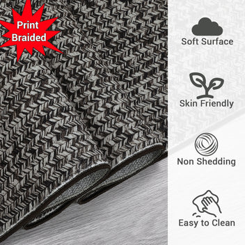 Garvee Dark Grey 8x10 Area Rug Print Braided Area Rug Machine Washable Rug for Living Room Farmhouse Solid Printed Weaving Carpet Non-Slip Stain Resistant Accent Rug Floor Cover for Home Decor