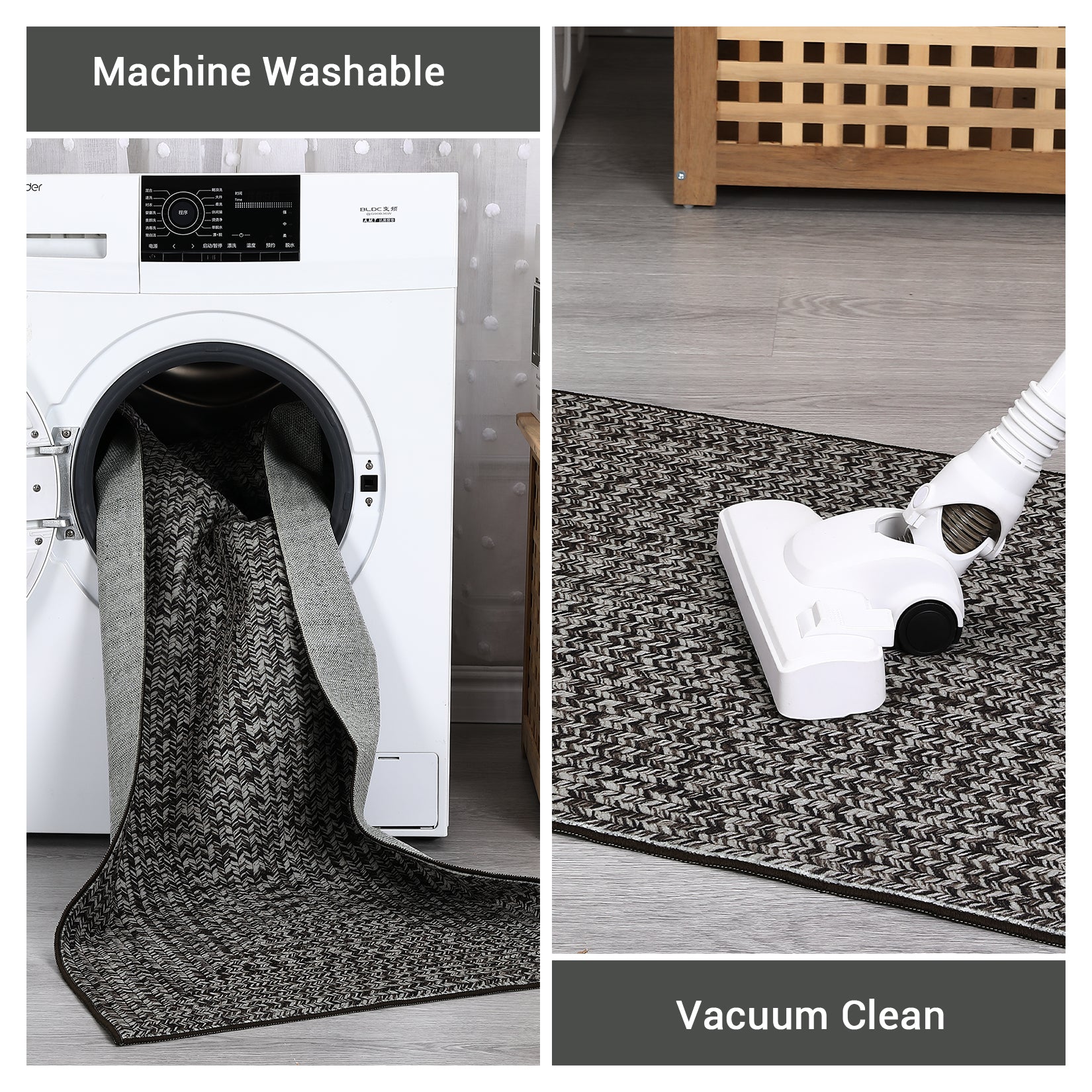 Garvee Dark Grey 8x10 Area Rug Print Braided Area Rug Machine Washable Rug for Living Room Farmhouse Solid Printed Weaving Carpet Non-Slip Stain Resistant Accent Rug Floor Cover for Home Decor