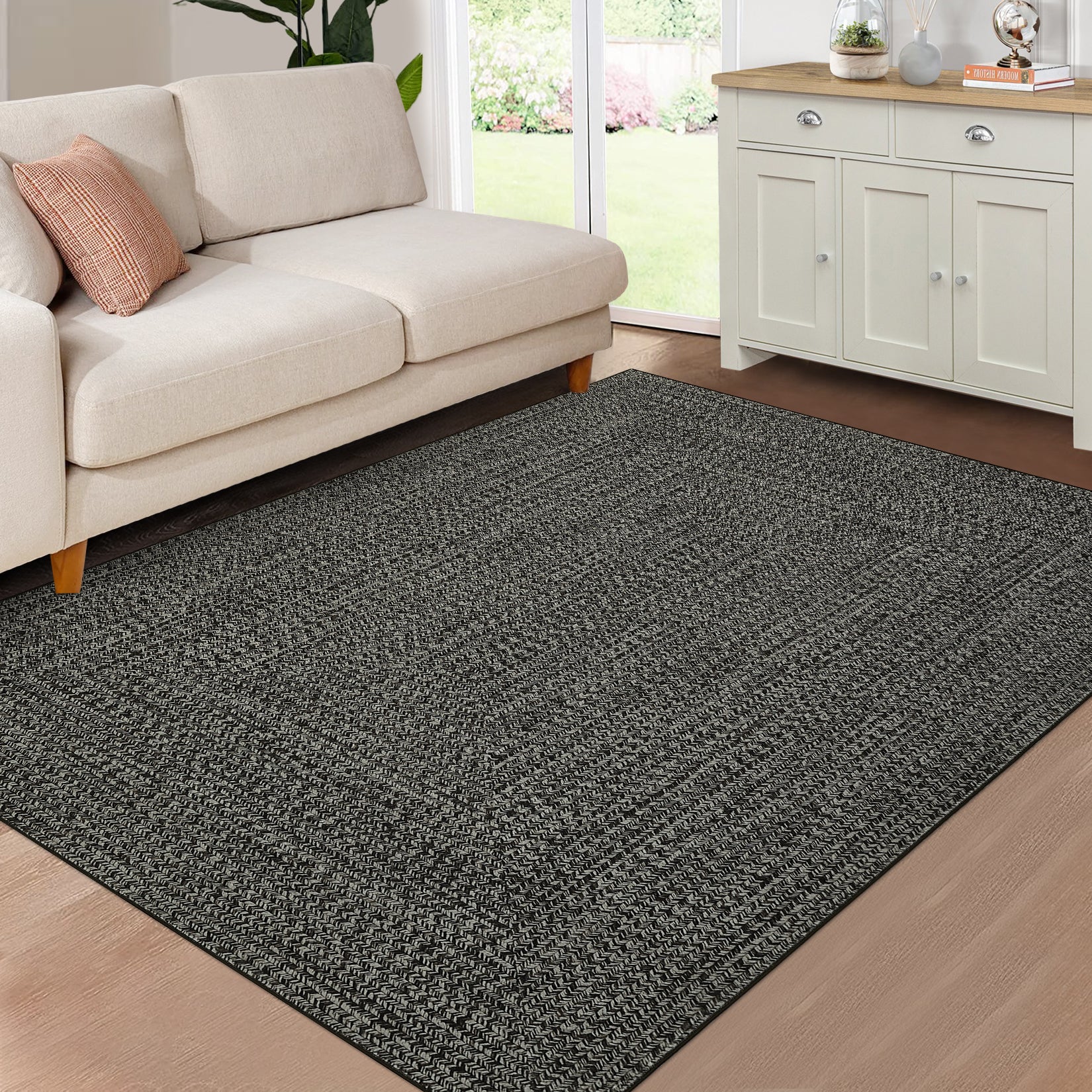 Garvee Area Rug Dark Grey 10x13 Extra Large Rug Print Braided Machine Washable Rug for Living Room, Non-Slip Stain Resistant Accent Rug Farmhouse Printed Weaving Floor Cover Carpet for Bedroom
