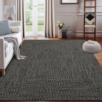 Garvee Dark Grey 8x10 Area Rug Print Braided Area Rug Machine Washable Rug for Living Room Farmhouse Solid Printed Weaving Carpet Non-Slip Stain Resistant Accent Rug Floor Cover for Home Decor
