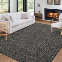 Garvee Area Rug Dark Grey 10x13 Extra Large Rug Print Braided Machine Washable Rug for Living Room, Non-Slip Stain Resistant Accent Rug Farmhouse Printed Weaving Floor Cover Carpet for Bedroom