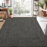 Garvee Area Rug Dark Grey 10x13 Extra Large Rug Print Braided Machine Washable Rug for Living Room, Non-Slip Stain Resistant Accent Rug Farmhouse Printed Weaving Floor Cover Carpet for Bedroom