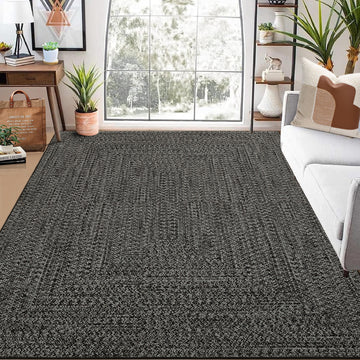 Garvee Area Rug Dark Grey 10x13 Extra Large Rug Print Braided Machine Washable Rug for Living Room, Non-Slip Stain Resistant Accent Rug Farmhouse Printed Weaving Floor Cover Carpet for Bedroom