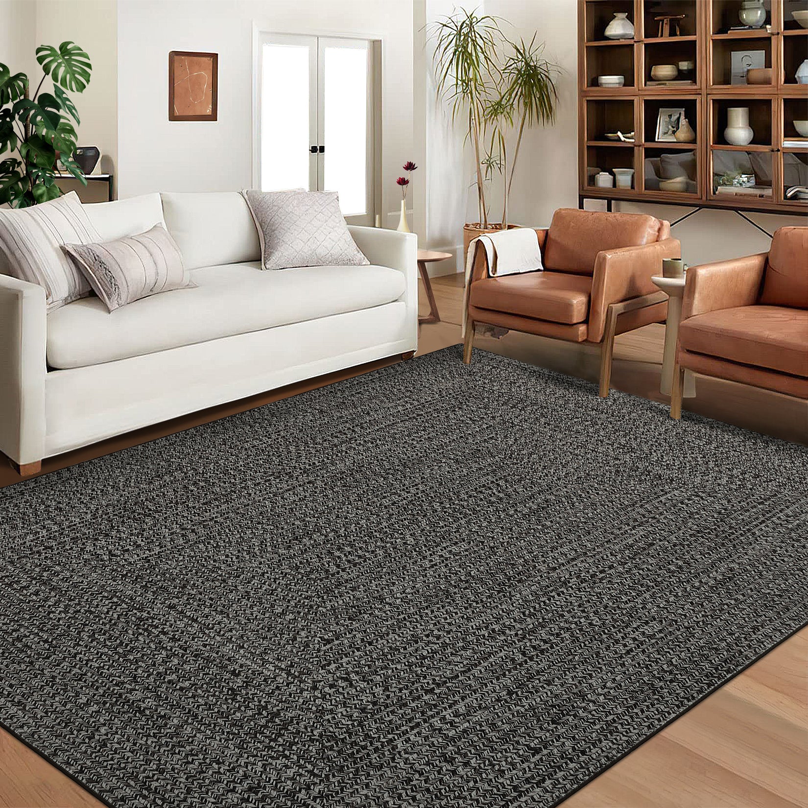 Garvee Area Rug Dark Grey 10x13 Extra Large Rug Print Braided Machine Washable Rug for Living Room, Non-Slip Stain Resistant Accent Rug Farmhouse Printed Weaving Floor Cover Carpet for Bedroom