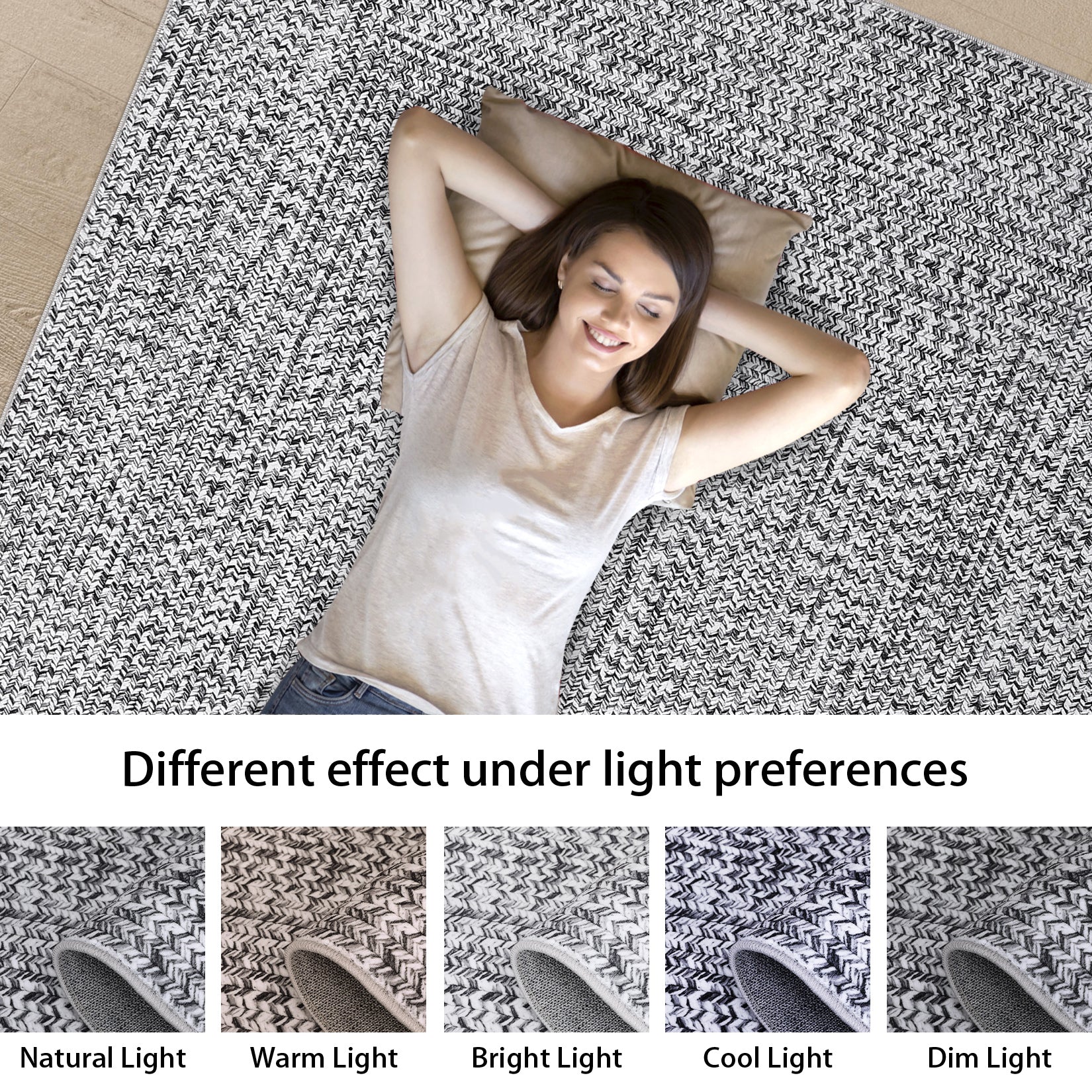 Garvee Area Rug 10x13 Extra Large Rug Print Braided Machine Washable Rug for Living Room, Non-Slip Stain Resistant Accent Rug Farmhouse Printed Weaving Floor Cover Carpet for Bedroom, Grey