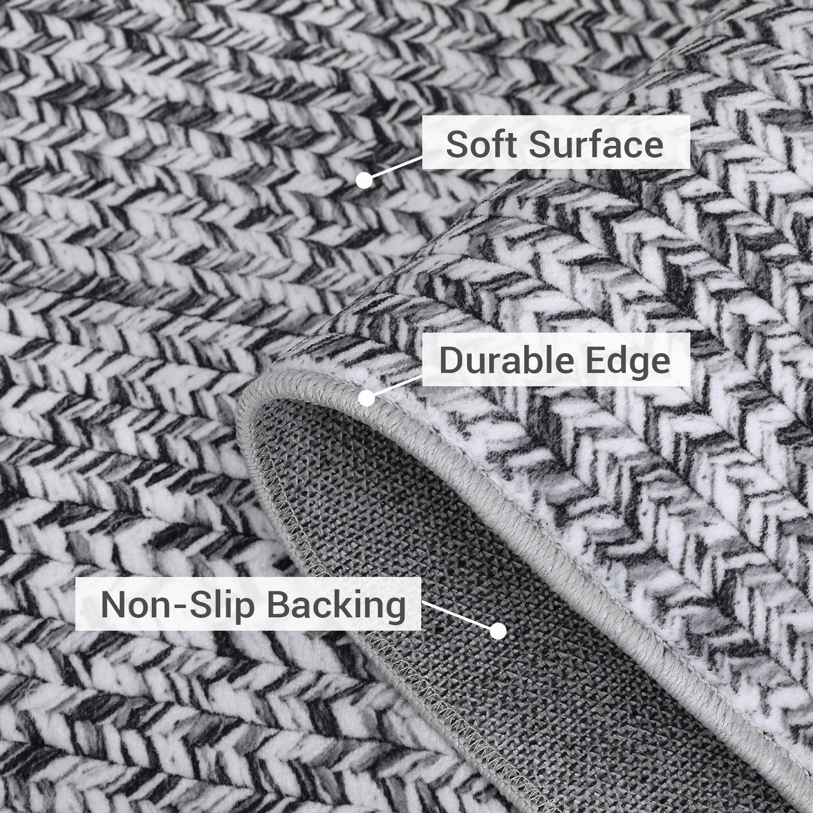 Garvee 9x12 Area Rug Print Braided Large Area Rug Machine Washable Rug for Living Room, Non-Slip Stain Resistant Accent Rug Farmhouse Solid Printed Weaving Floor Cover Carpet for Bedroom, Grey