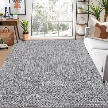 Garvee Area Rug 10x13 Extra Large Rug Print Braided Machine Washable Rug for Living Room, Non-Slip Stain Resistant Accent Rug Farmhouse Printed Weaving Floor Cover Carpet for Bedroom, Grey