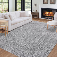 Garvee 9x12 Area Rug Print Braided Large Area Rug Machine Washable Rug for Living Room, Non-Slip Stain Resistant Accent Rug Farmhouse Solid Printed Weaving Floor Cover Carpet for Bedroom, Grey