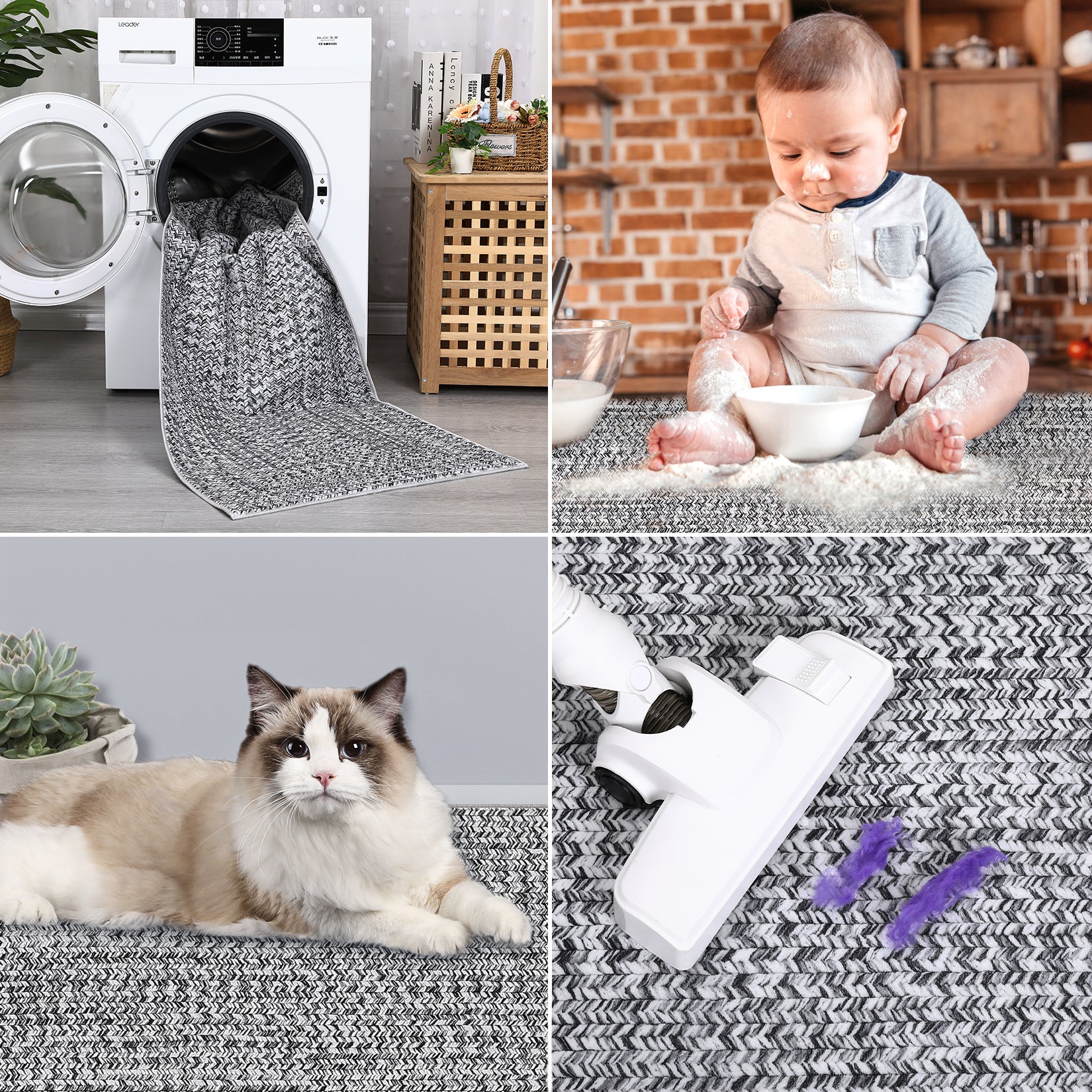 Garvee 9x12 Area Rug Print Braided Large Area Rug Machine Washable Rug for Living Room, Non-Slip Stain Resistant Accent Rug Farmhouse Solid Printed Weaving Floor Cover Carpet for Bedroom, Grey