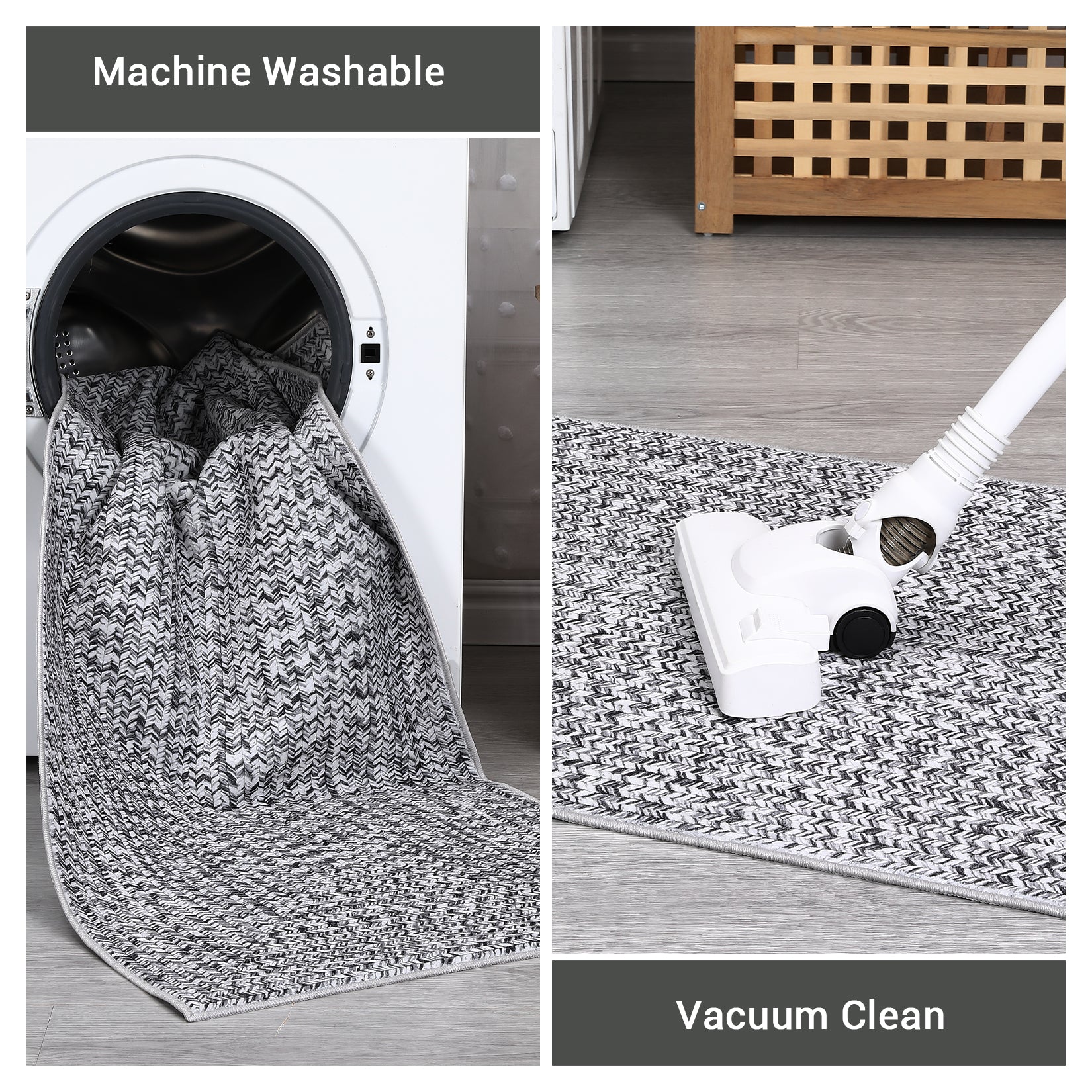 Garvee 9x12 Area Rug Print Braided Large Area Rug Machine Washable Rug for Living Room, Non-Slip Stain Resistant Accent Rug Farmhouse Solid Printed Weaving Floor Cover Carpet for Bedroom, Grey