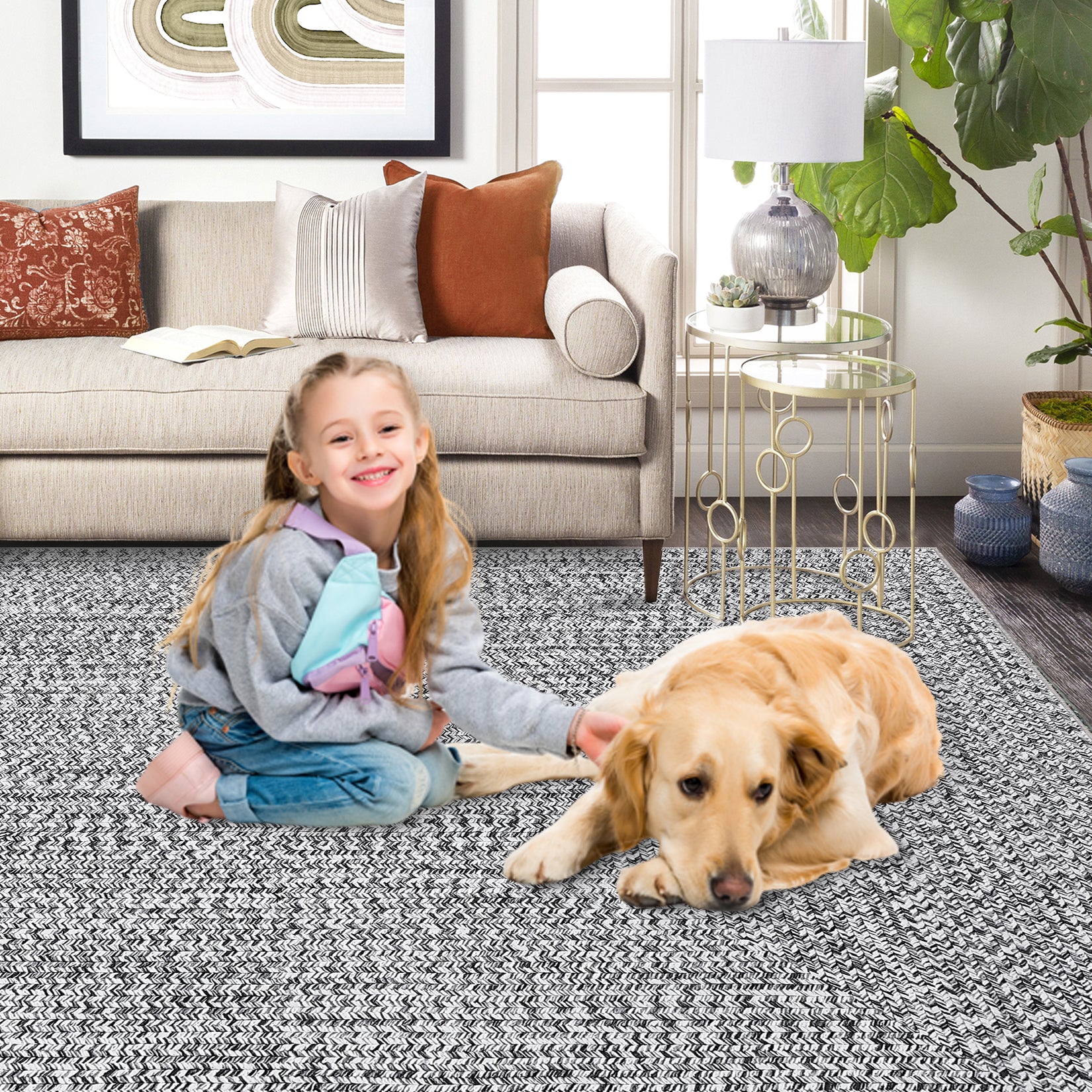 Garvee 9x12 Area Rug Print Braided Large Area Rug Machine Washable Rug for Living Room, Non-Slip Stain Resistant Accent Rug Farmhouse Solid Printed Weaving Floor Cover Carpet for Bedroom, Grey