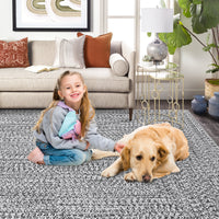 Garvee 9x12 Area Rug Print Braided Large Area Rug Machine Washable Rug for Living Room, Non-Slip Stain Resistant Accent Rug Farmhouse Solid Printed Weaving Floor Cover Carpet for Bedroom, Grey