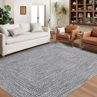 Garvee 9x12 Area Rug Print Braided Large Area Rug Machine Washable Rug for Living Room, Non-Slip Stain Resistant Accent Rug Farmhouse Solid Printed Weaving Floor Cover Carpet for Bedroom, Grey