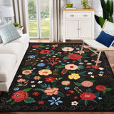 Garvee Vintage Floral Black 2x6 Non-Slip Washable Low Pile Area Rug - Farmhouse Soft Carpet for Living Room, Bedroom - Black