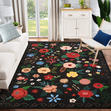 Garvee Vintage Floral Black 2x6 Non-Slip Washable Low Pile Area Rug - Farmhouse Soft Carpet for Living Room, Bedroom