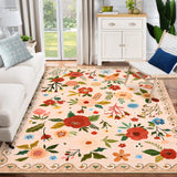 Garvee Vintage Floral Beige 2x3 Area Rug for Living Room,Machine Washable Large Rugs, Non Slip Vintage Low Pile Soft Carpet for Bedroom /Dining Room /Farmhouse/Nursery/Apartment - Beige