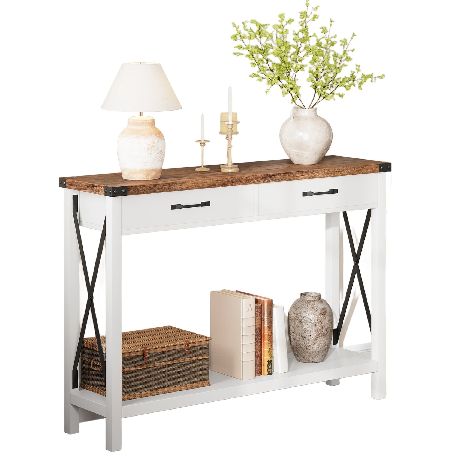 Garvee Woode Entryway Table, Farmhouse Console Table With 2 Drawers, Sofa Table With Storage for Living Room, Hallway Foyer Table Home Furniture