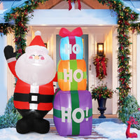 Garvee 6FT Christmas Inflatable Outdoor Decorations, Cute Santa with Gift Box, Blow Up Xmas Yard Decoration for Holiday Home Party Garden Lawn Decor, Indoor Outdoor Use, Easy Installation