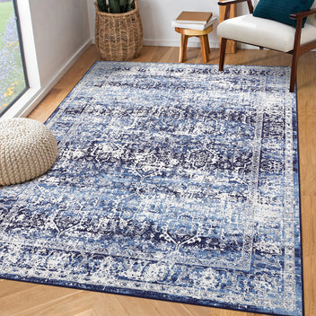 Garvee Area Rug 10x13 Washable Large Vintage Rug for Living Room Non Slip Non-Shedding Distressed Indoor Carpet Ultra Soft Low Pile Throw Rug for Bedroom Dining Room Home Office, Blue